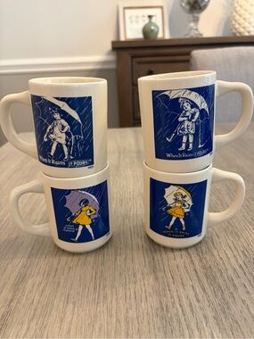 Vintage Morton Salt Coffee / Tea Mugs Lot Of 4 1914, 1921, 1956, and 1968